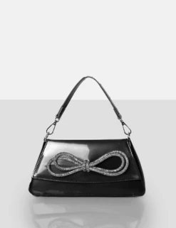 PUBLIC DESIRE - THE FAYA BLACK BOW DETAIL DIAMONTE CROSSBODY BAG